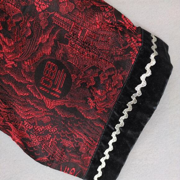 Vtg Joli Made Japan Silk Brocade Jacket Robe L Red Black Kimono Mandarin Collar - Picture 8 of 10